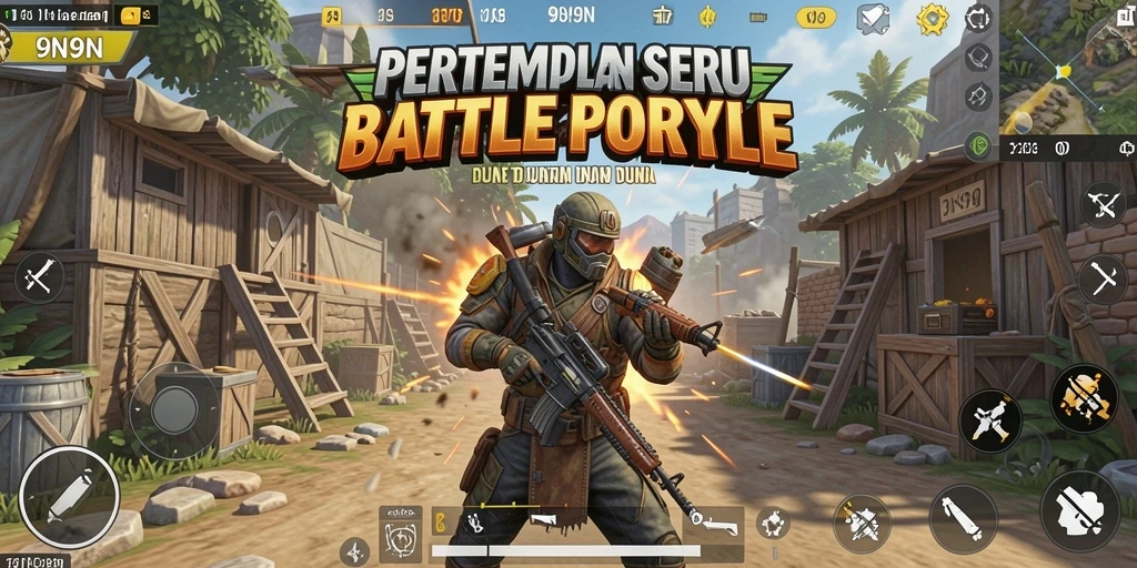 Gameplay Battle Royale dengan aksi seru di arena tempur.
