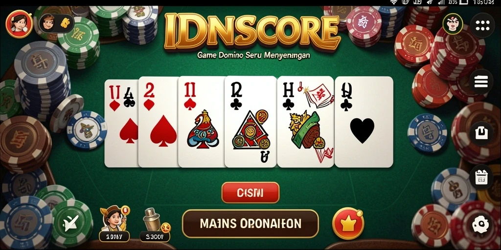 Gameplay seru IDNSCORE dengan tampilan kartu Domino yang jelas.
