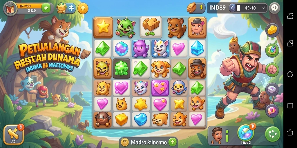 Screenshot gameplay IND89 menunjukkan keseruan mencocokkan objek warna-warni.
