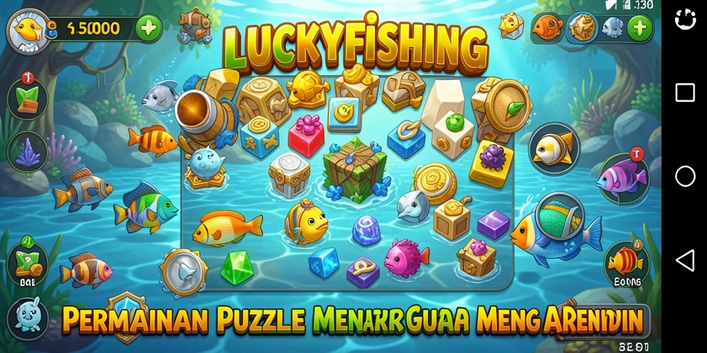 Tangkapan layar LUCKYFISHING menampilkan gameplay yang seru dalam memecahkan teka-teki.