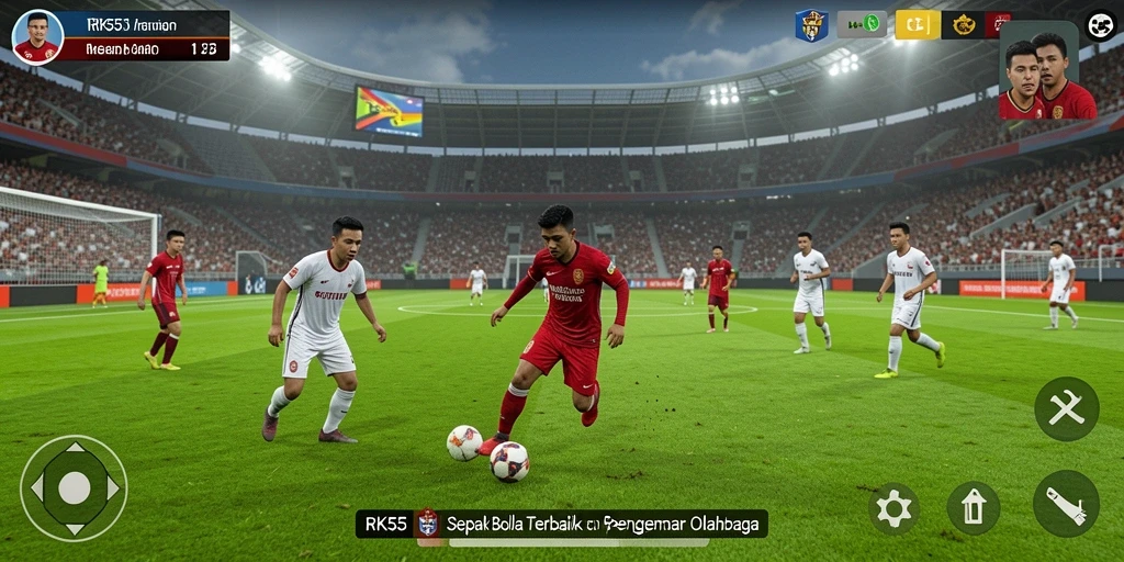 Tampilan gameplay RK55 yang mendebarkan dan penuh aksi sepak bola.