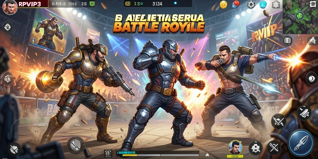 Screenshot gameplay RPVIP3 menampilkan aksi pertarungan seru di arena Battle Royale.