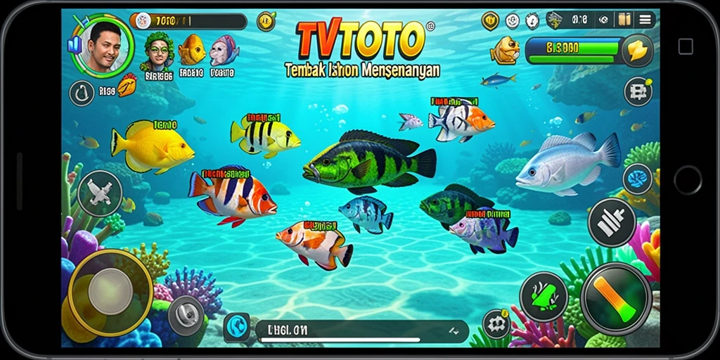 Tampilan gameplay menarik dari Tembak Ikan TVTOTO yang penuh warna.